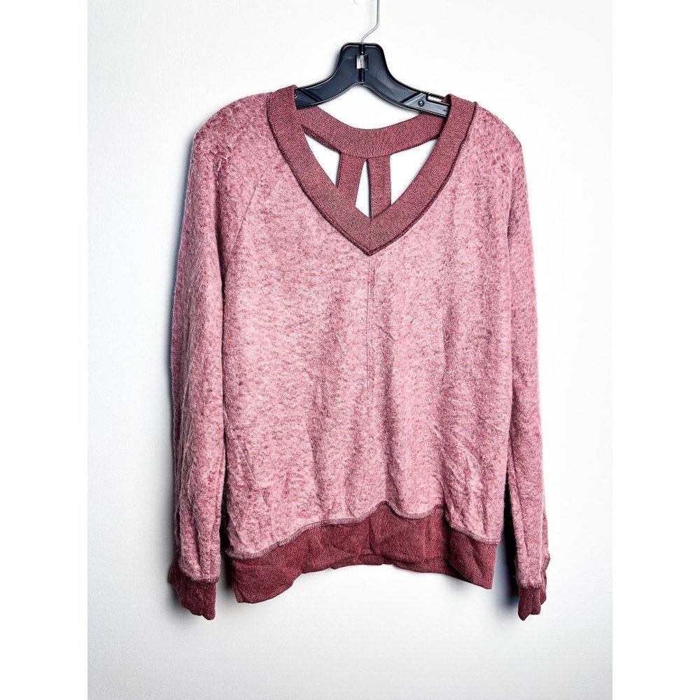 Americanable Plush Cut Out Sweater Red Womens Oversized Large V Neck